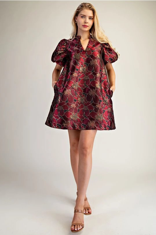 Regal Christmas Brocade Dress