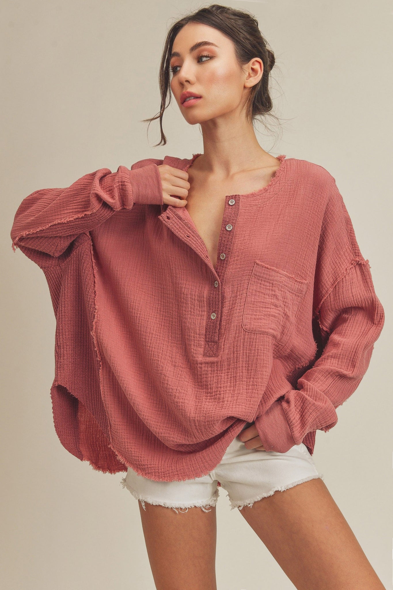 Raw Edge Henley Top