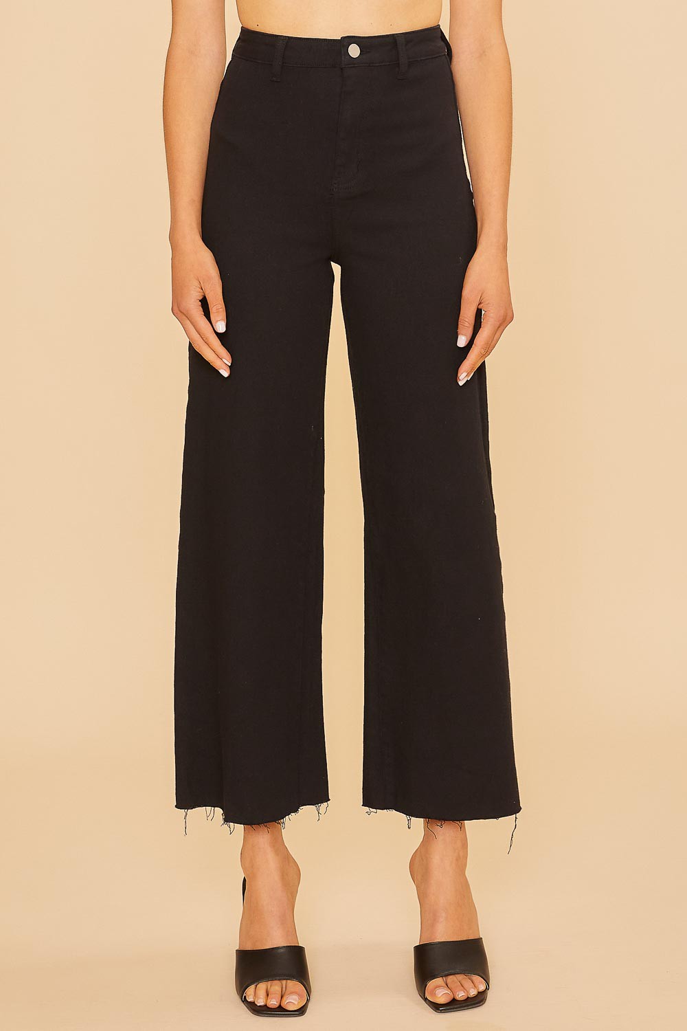 STRETCH HIGH RISE WIDE LEG CROPPED DENIM JEAN