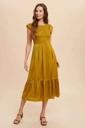 Smocked Ruffle Midi Dress