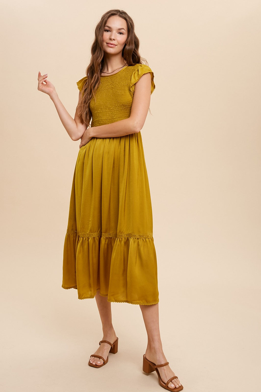 Smocked Ruffle Midi Dress