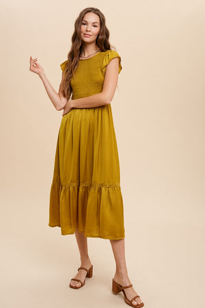 Smocked Ruffle Midi Dress