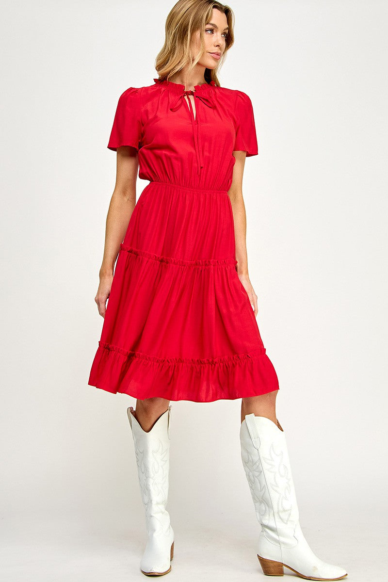 Red Frill Midi Dress