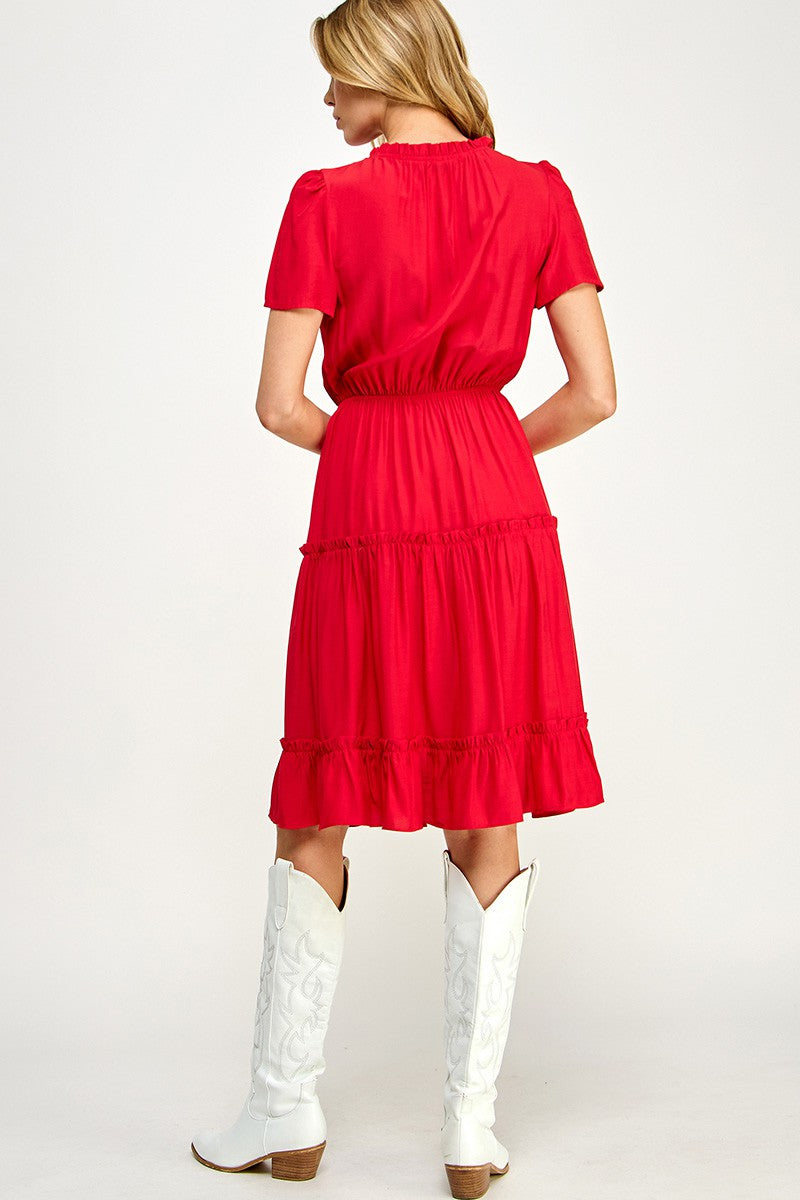 Red Frill Midi Dress