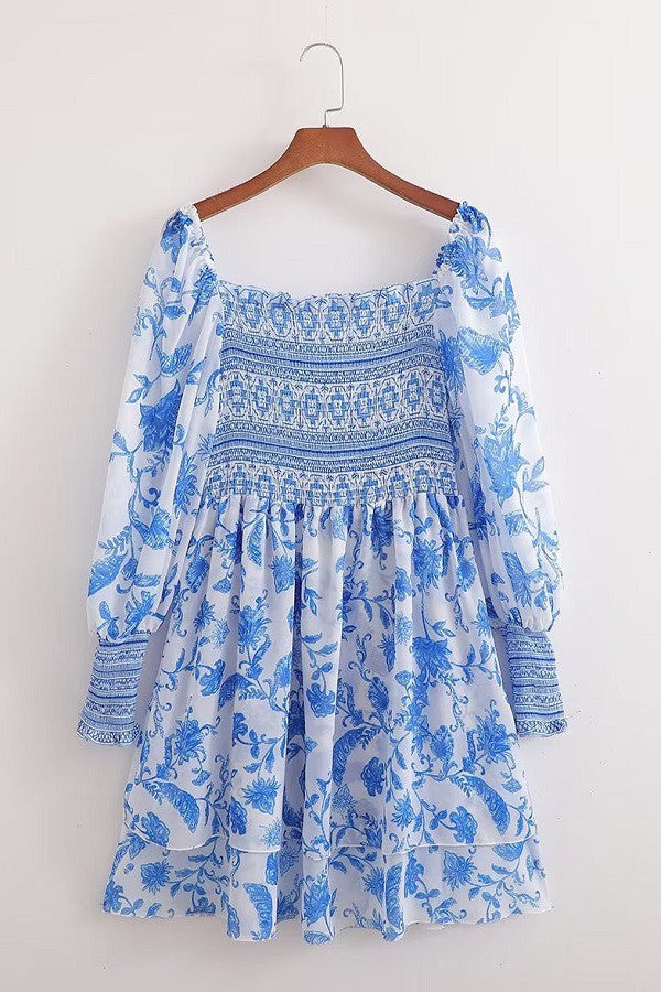 Blue/White Smocked Mini Dress