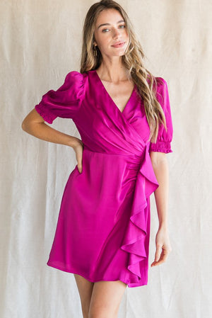 Side Ruffle Surplice Dress