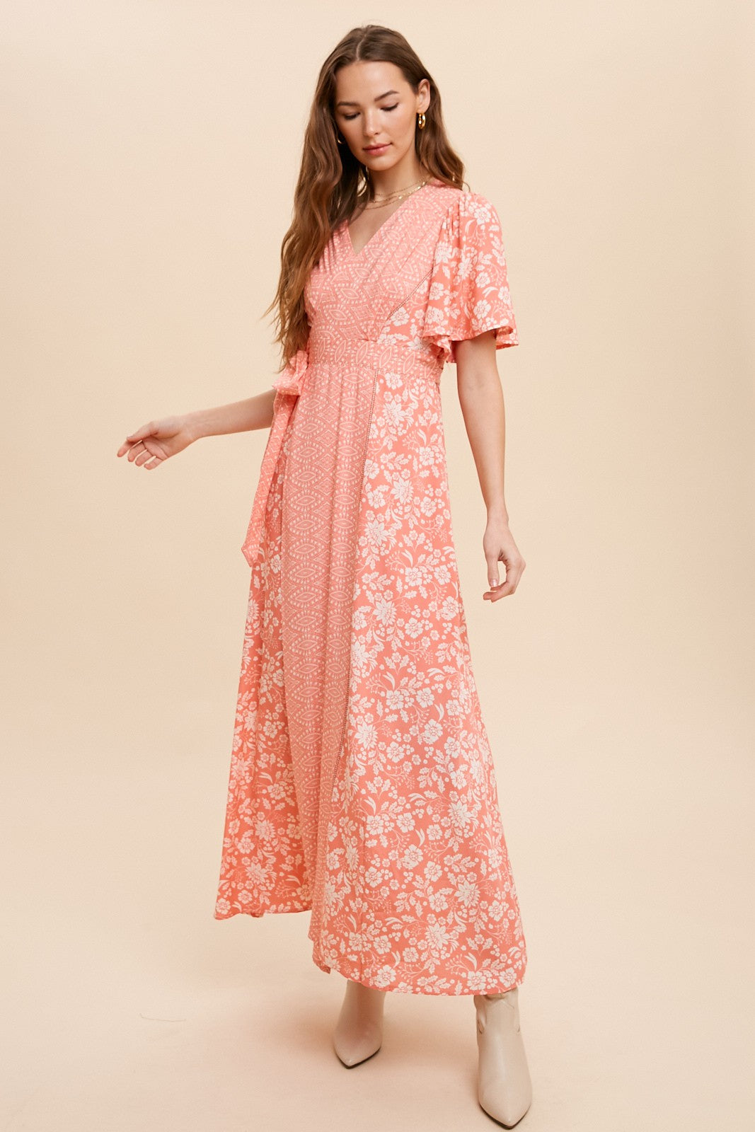 Salmon Floral Maxi Dress