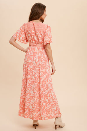 Salmon Floral Maxi Dress
