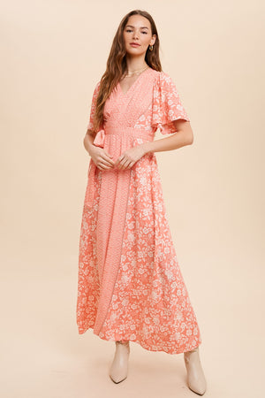 Salmon Floral Maxi Dress