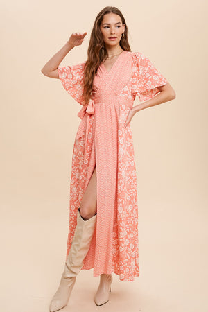 Salmon Floral Maxi Dress