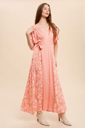 Salmon Floral Maxi Dress