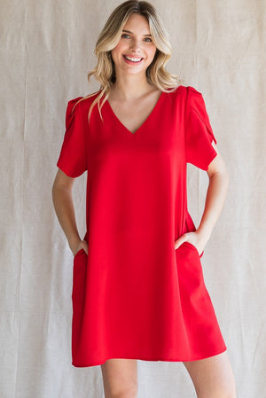 Red Tulip Sleeve Dress