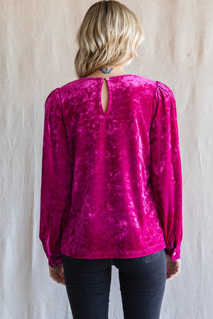 Magenta Velvet Puff Sleeve Top Plus