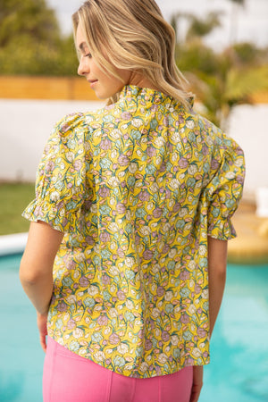 Yellow Floral Puff Sleeve Top