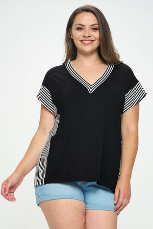 Black White Vertical Stripe Top Plus