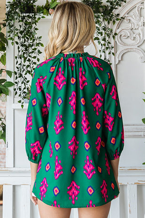 Green Hot Pink Bubble Sleeve Top