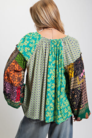 Boho Patterned Peasant Blouse