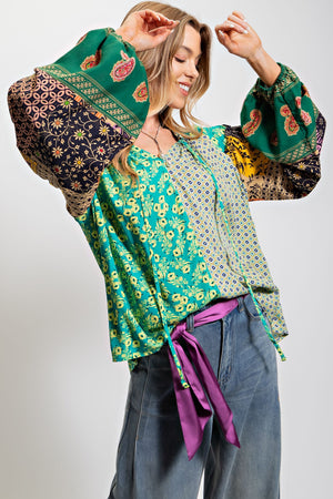 Boho Patterned Peasant Blouse