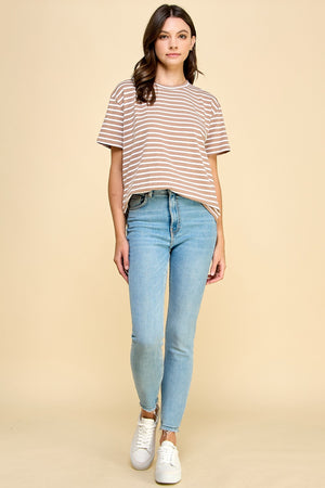 Taupe Striped Basic Tee