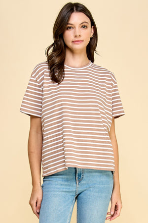 Taupe Striped Basic Tee