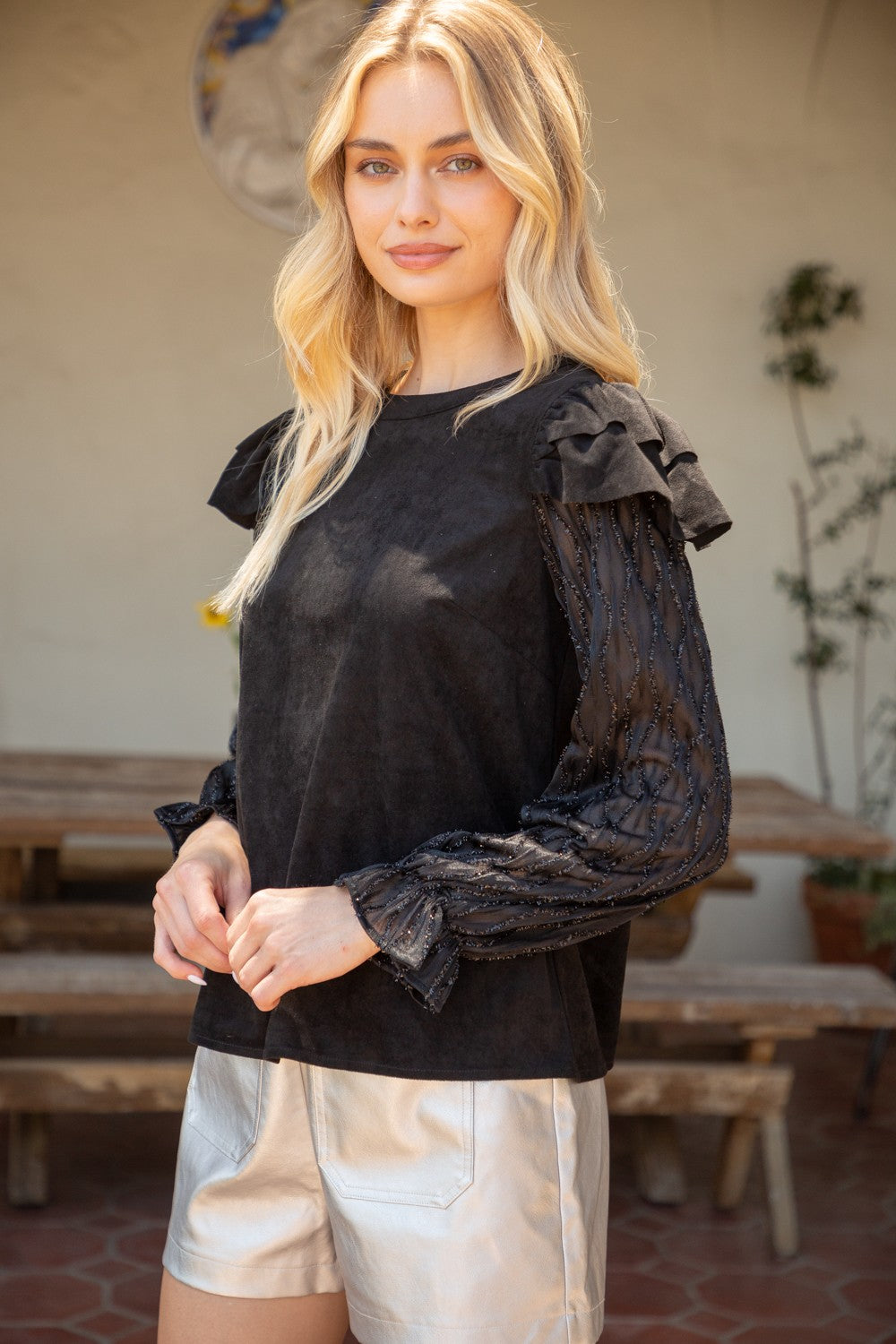 Black Sheer Suede Top