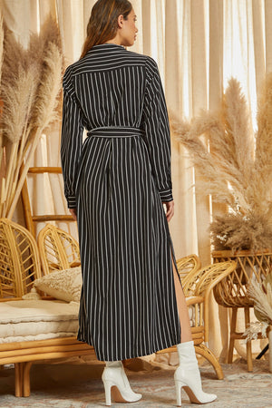 Black Striped LS Dress