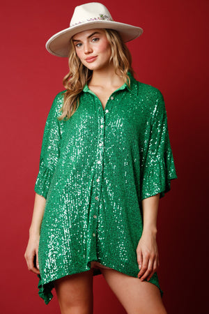 Green Sequin Poncho Top