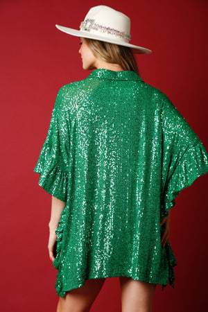 Green Sequin Poncho Top