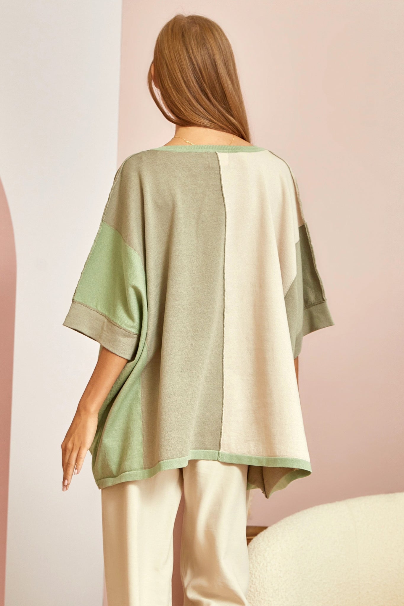 Colorblock Sweater Poncho