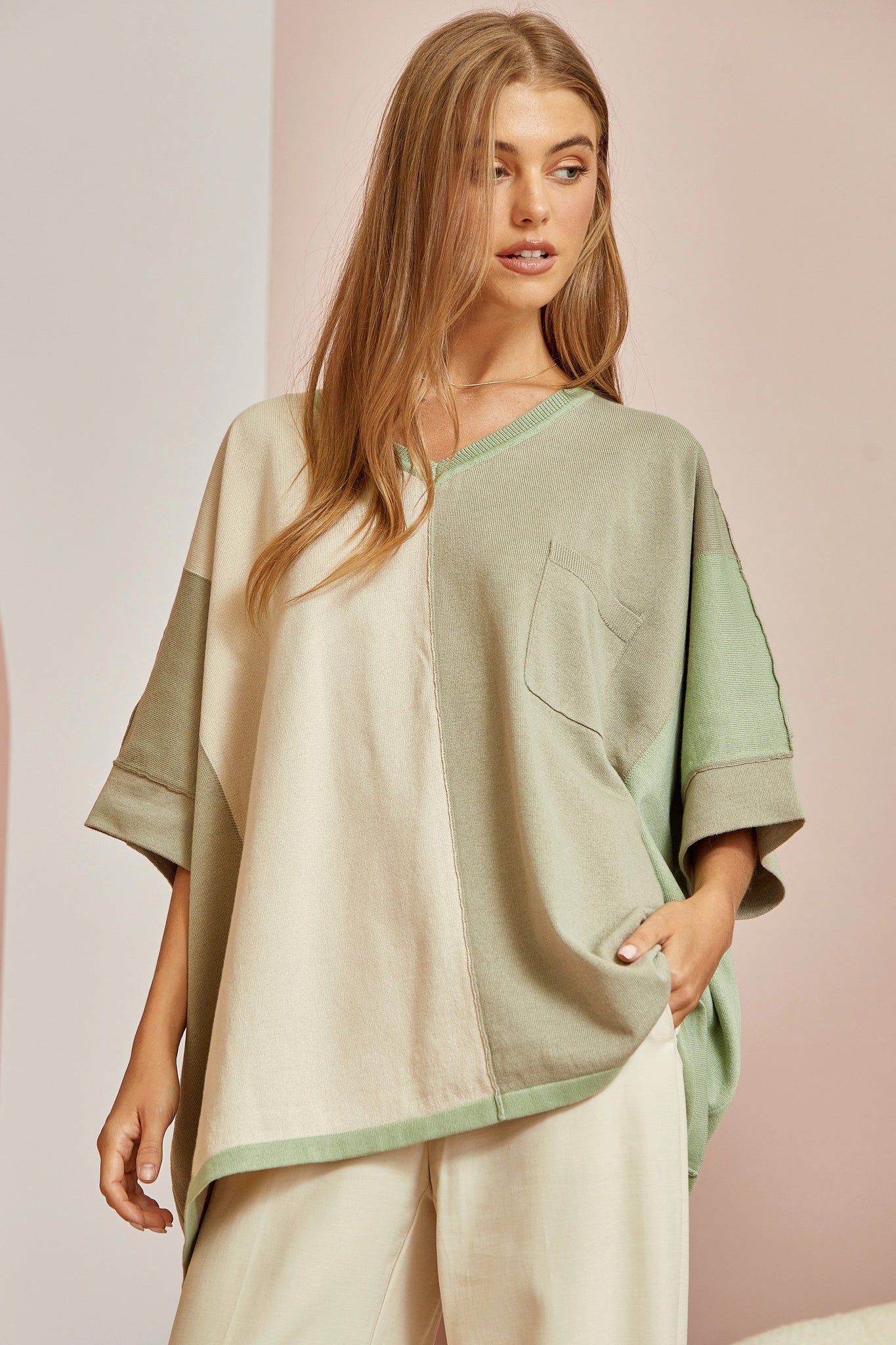 Colorblock Sweater Poncho