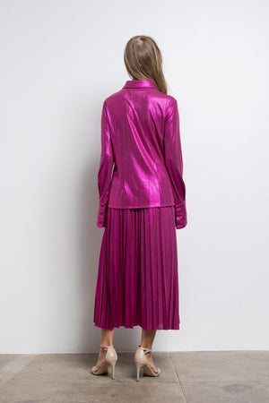 Iridescent Pleated Midi Skirt
