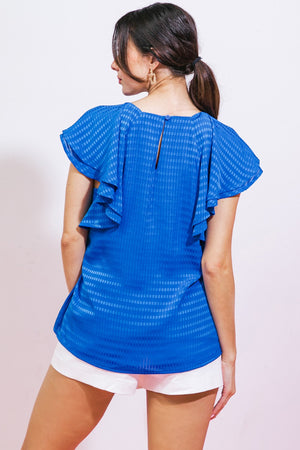 Blue Frill Sleeve Top