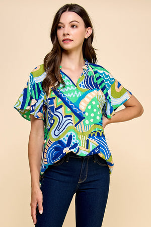 Indigo Abstract Top