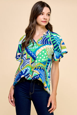 Indigo Abstract Top