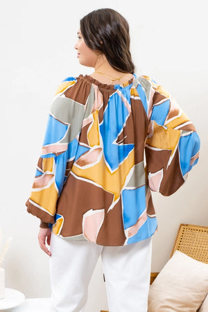 Blue Brown Abstract Top Plus
