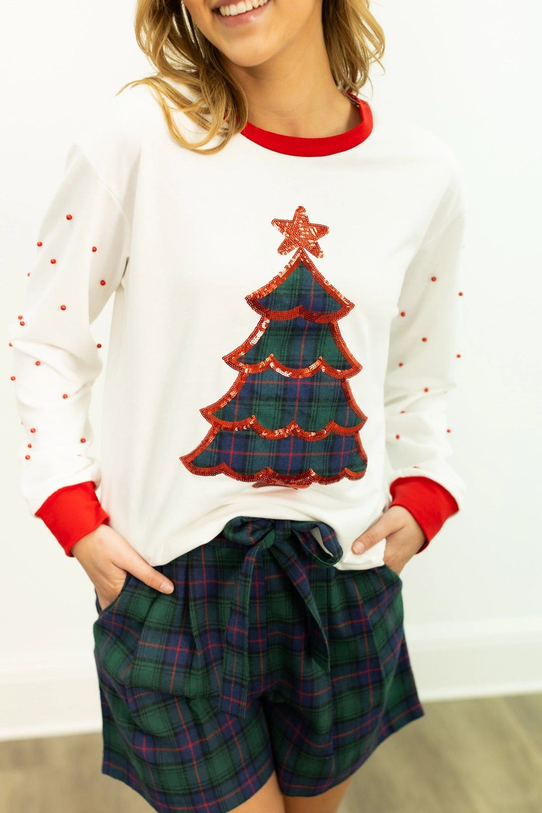 Plaid Christmas Sequin Top
