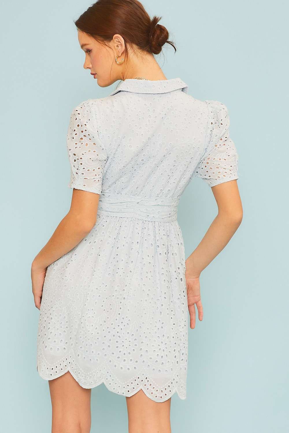 Blue Crochet Button Down Dress