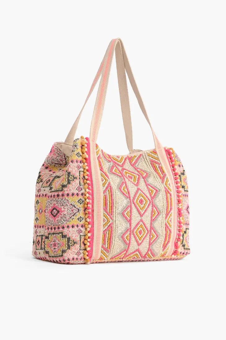 AB Pink Aztec Beaded Tote