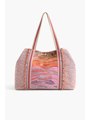 AB Coral Pink Ombre Beaded Tote