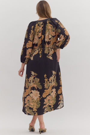Vintage Floral Midi Dress