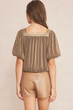Mocha Pleated Bronze Top