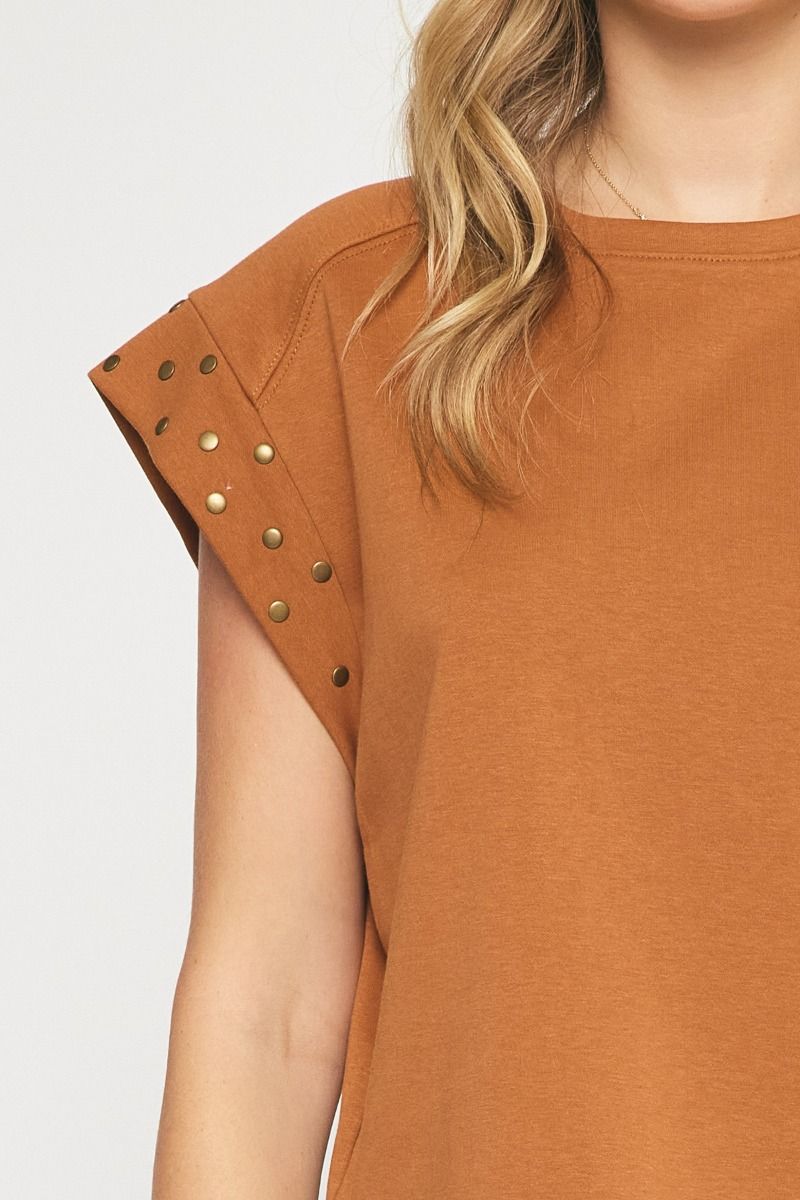 Brown Studded Sleeve Top