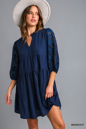 Blue Sheer Sleeve Dress
