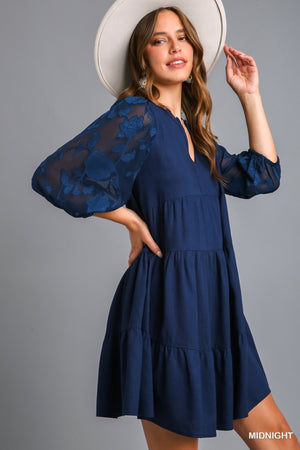 Blue Sheer Sleeve Dress